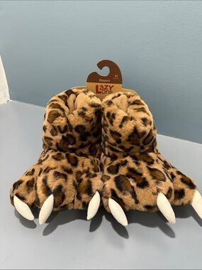 Lazy One Leopard Claw Plush Slippers - Brown & Black